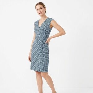 Ann Taylor Blue Geometric Wrap-Style Midi Dress